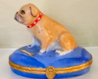 Limoges Bull Dog Pill Box. 