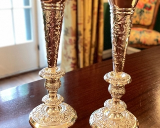 Silver Plate Two-Piece Fluted Bud Vases. 