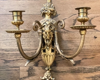 Set of 2 Gilt Bronze Neoclassical Two-Arm Candelabras. Each Measures 17" H  x 10" W. Photo 3 of 3. 