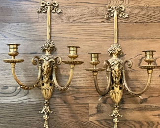 Set of 2 Gilt Bronze Neoclassical Two-Arm Candelabras. Each Measures 17" H  x 10" W. Photo 2 of 3. 
