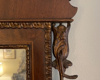 Antique Mahogany Mirror with Carved Wood Floral / Foliage Decorations. Measures 24" W x 53" H. Photo 2 of 3. 