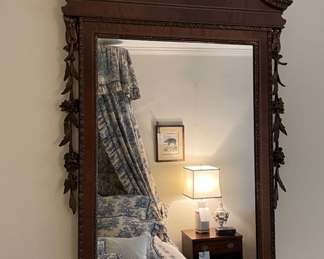 Antique Mahogany Mirror with Carved Wood Floral / Foliage Decorations. Measures 24" W x 53" H. Photo 1 of 3. 