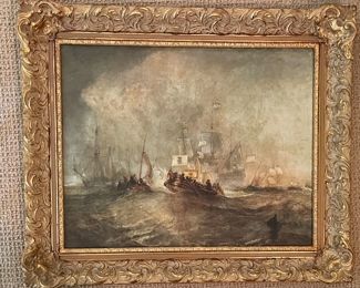 Reproduction of J.M.W. Turner,  "Prince of Orange's Return." Oil on Canvas. Arti Grafiche Ricordi - Milano. Measures 19.25" x 15.25" Unframed. 