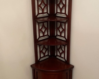 Vintage Corner Etegere with Fretwork Detailing. Needs Some TLC. Measures 14" W x 60" H. 