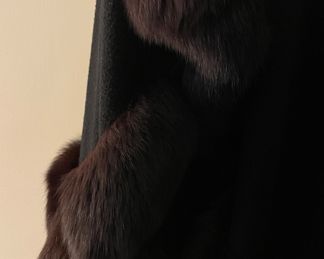 One-Size Fits Most Black Wool Cape with Mink Trim. Photo 2 of 2. 