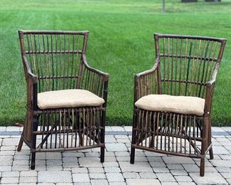 BAMBOO CHAIRS W/BURLAP CUSHION