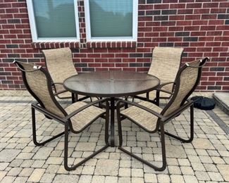 BROWN ALUMINUM SLING PATIO DINING SET W/4 CHAIRS BY TROPITONE