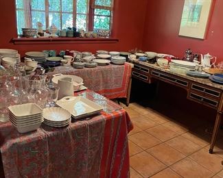 Assorted dishes and cups, many Japanese and Chinese