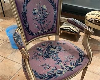 Antique lavender and blue needlepoint arm chair. High quality chair. $125