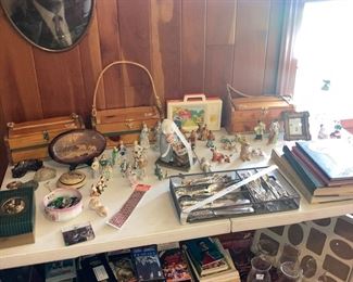 Ornate silver plate, old Florida citrus crate purses!