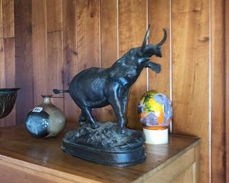 Vintage bronze elephant, listed artist