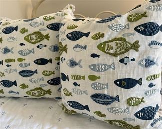 Pair Of Throw Pillows With Fish Motif