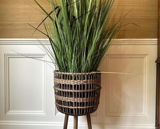 Basket Plant Stand With Artificial Grasses