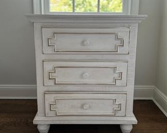 White Painted Bedside Table With Antiqued Finish, Modern