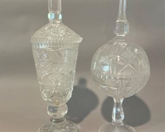 Vintage Pressed Glass Covered Vase And One Covered Candy Dish, Circa 1940