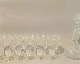 Crystal Decanter With 6 Crystal Wine Glasses And 6 Crystal Cordial Glasses 