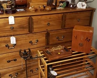 wooden boxes, chest, eagle figurine, trinkets