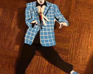 Elvis Presley Pendulum Wall Clock Blue Checkered Suit Swinging Legs Vintage