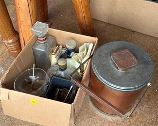  ICE BUCKET & VARIOUS LIQUOR BOTTLES