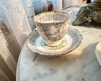 Vintage Royal Albert Tea cup and saucer Silver Birch England Fine bone china gold trim 