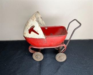 VTG Tin Duck Pull Toy & Baby Buggy