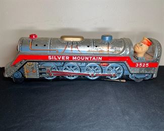 Vtg Tin Train & Tin Jumping Dog