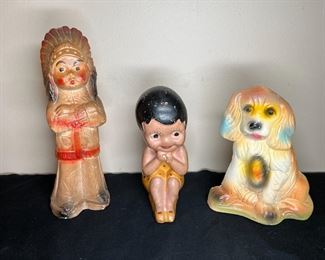 3 VTG Chalkware Carnival Prizes, Spaniel, Indian