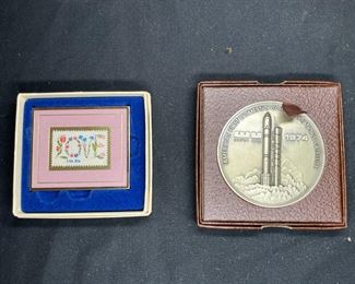 2 VTG Commemorative Postal Stamp & Medal