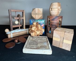 9 Vintage Wooden 3D Brain Teaser Puzzles