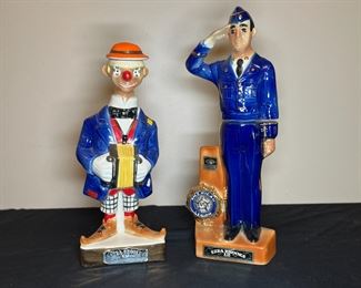 Ezra Brooks Clown & American Leg. Liquor Decanters