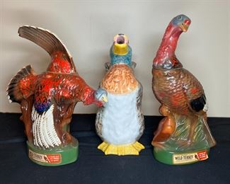 2 Wild Turkey Liquor Decanters & Majolica Duck