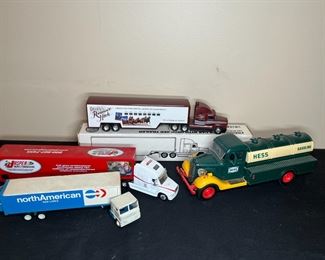 4 Vintage Die Cast & Plastic Tractor Trailer Toys