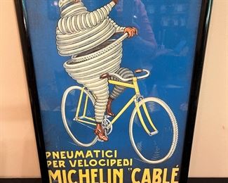 Michelin Man Riding Bicycle Advertisement Poster