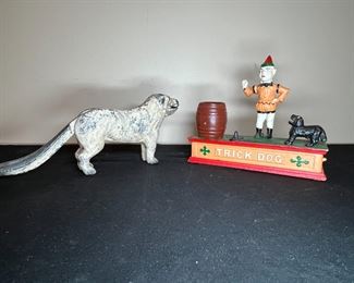 Trick Dog Cast Iron Bank & Iron Dog Nut Cracker