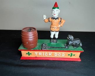 Trick Dog Cast Iron Bank & Iron Dog Nut Cracker