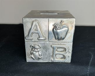 3 Silver Metal Animal & Block Banks