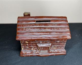 Log Cabin and Barn Wood and Ceramic Coin Banks
