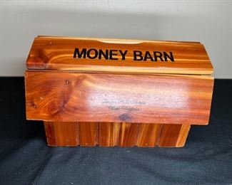Log Cabin and Barn Wood and Ceramic Coin Banks