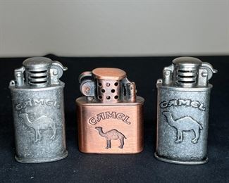 3 Vtg Jo Camel Silver & Copper Lighters