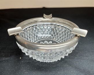 3 Vintage Glass, Crystal & Silverplate Ashtrays