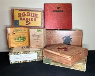 8 Vintage Wooden & Cardboard Cigar Boxes