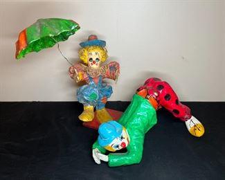 2 Paper Mache' Clown Figures