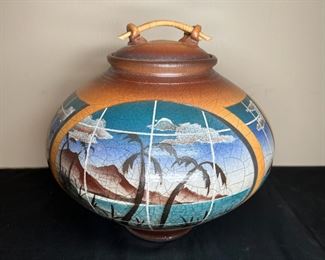 Ken Jensen Pottery Large Raku Fired Lidded Vase