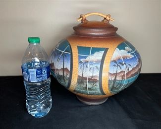 Ken Jensen Pottery Large Raku Fired Lidded Vase