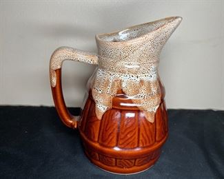 Vintage Drip Edge Stoneware Barrel Jug