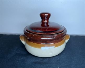Vtg Stoneware Soup Bowl & Bean Pot