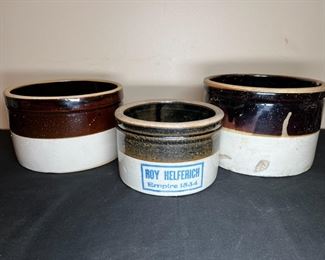 3 Brown & Cream Stoneware Pots