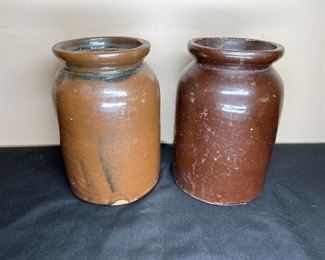 2 Antique Quart Brown Stoneware Crocks