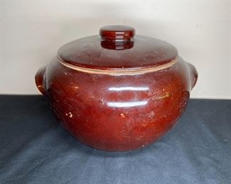 Vintage Brown Stoneware Bean Pot