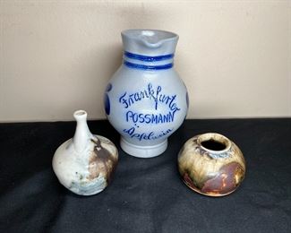 Cast Ceramic Salt Glaze Pitcher & 2 Mini Pots